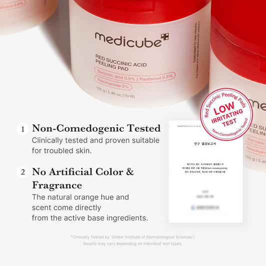 Medicube – Red Succinic Acid Panthenol Pads (Akne, Leke ve Kızarıklık Karşıtı Süksinik Asitli Tonik Pedler)